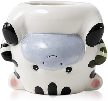 DIYOMR Cute Animal Planter Upside Down Ceramic Cartoon Succulent Pot Animals Shaped Small Flowerpot for Kid's Room Decoration Desktop Planting Ideas Creative Pen Holder - Plants Not Included (Cow)