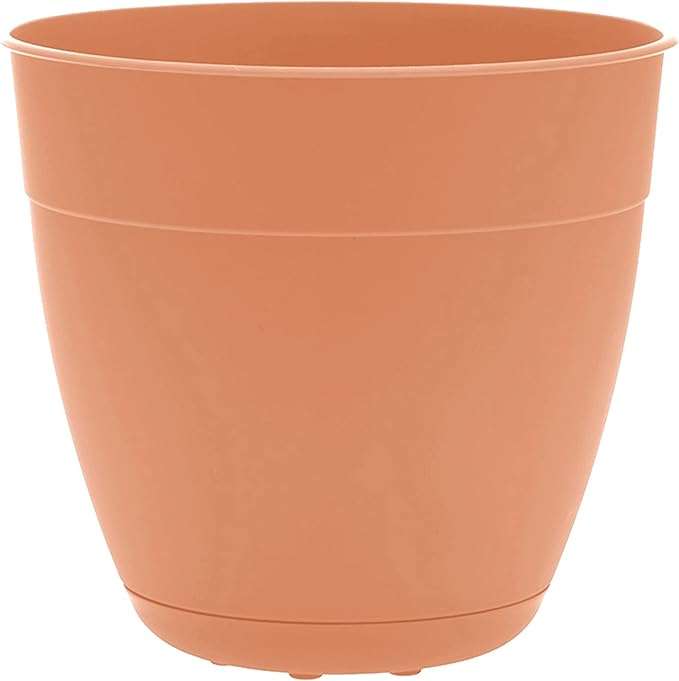 Bloem Dayton Planter with Saucer: 12" - Coral - 100% Recycled Plastic Pot, Removable Saucer, Elevated Feet, for Indoor and Outdoor Use, Gardening, 3 Gallon Capacity