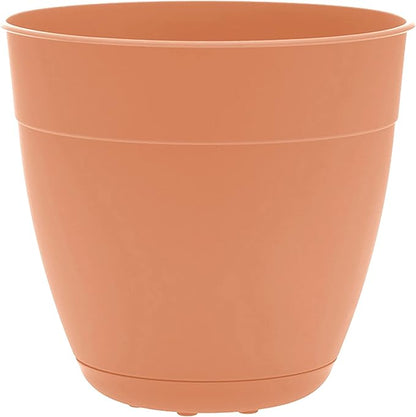 Bloem Dayton Planter with Saucer: 12" - Coral - 100% Recycled Plastic Pot, Removable Saucer, Elevated Feet, for Indoor and Outdoor Use, Gardening, 3 Gallon Capacity