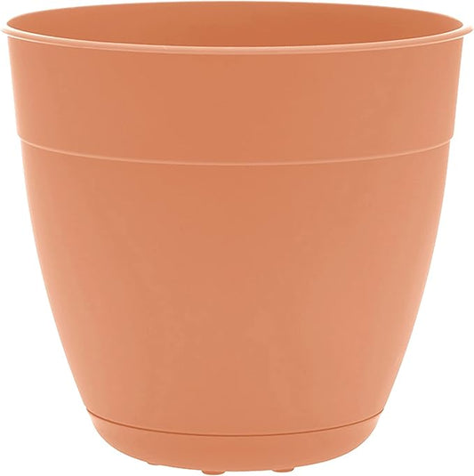 Bloem Dayton Planter with Saucer: 12" - Coral - 100% Recycled Plastic Pot, Removable Saucer, Elevated Feet, for Indoor and Outdoor Use, Gardening, 3 Gallon Capacity