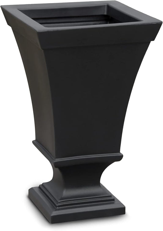 Mayne Vienna 25in Tall Urn Planter - Black - 16in L x 16in W x 25in H - with 3 Gallon Built-in Water Reservoir (5892-B)