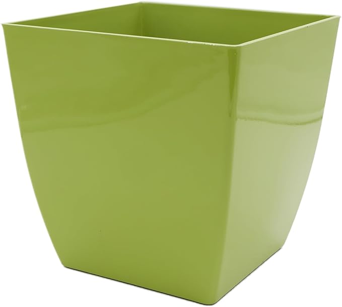 The HC Companies 8 Inch Aria Square Self Watering Planter - Plastic Plant Pot for Indoor Outdoor Plants Flowers Herbs, Glossy Green