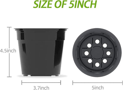 50 Pack Nursery Pots, 4 5 6 Inch Black Plants Flower Pots Durable Plastic Planters Indoor Modern Decorative Seed Container Pots for House Plants, Succulent, Flower (5 Inch, Black)