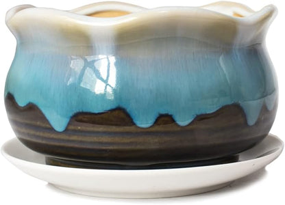Dahlia 5.5'' Inch Rustic Drip Glazed Ceramic Planter/Succulent Pot/Plant Pot, Turquoise