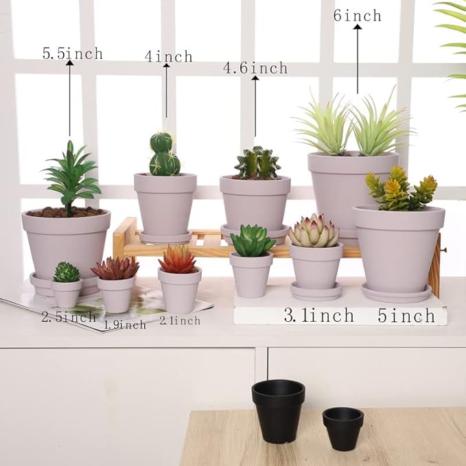 Yishang Pink Terra Cotta Pots with Saucer- 12-Pack Large Terracotta Pot Clay Ceramic Planters with Drainage Holes