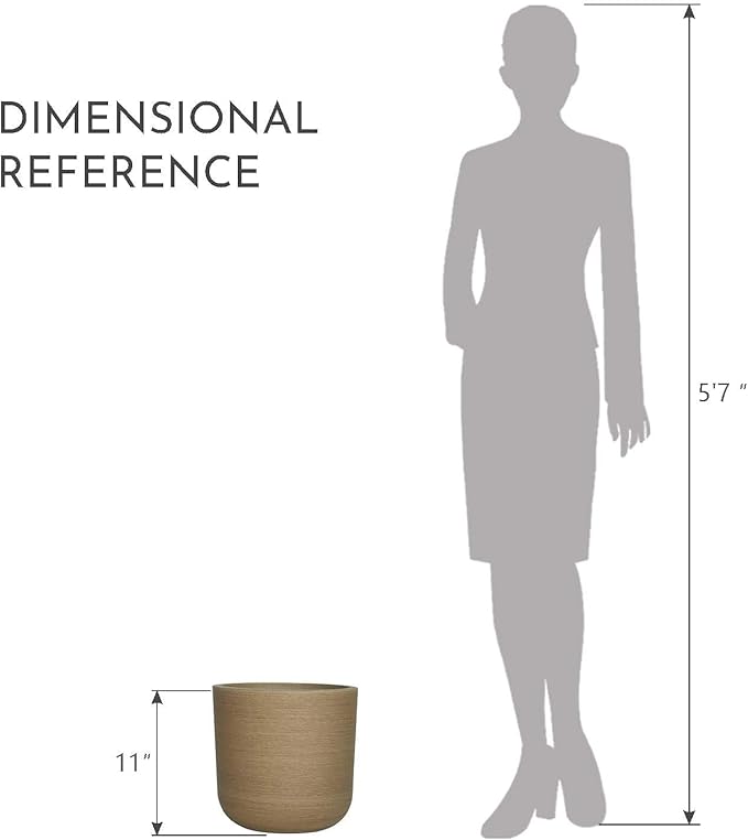 11 inch Plant Pot, Lightweight Weather & UV Resistant Plastic Plant Pot with Drainage Hole & Rubber Plug,Indoor Outdoor Pot for Palnts, Sandy Brushed Wood Texture Flower Planter for Home, Garden