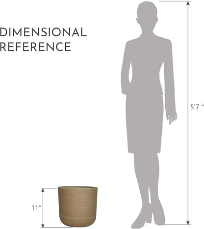 11 inch Plant Pot, Lightweight Weather & UV Resistant Plastic Plant Pot with Drainage Hole & Rubber Plug,Indoor Outdoor Pot for Palnts, Sandy Brushed Wood Texture Flower Planter for Home, Garden