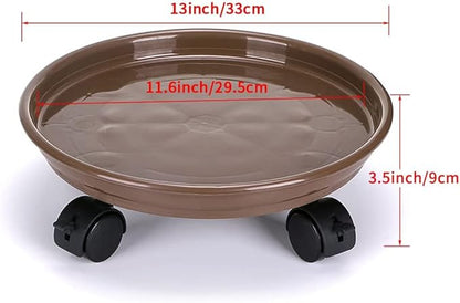 2Pcs Plant Caddy,Planter Pot Mover, Plant Pot Pallet Dolly Caster with Universal Wheels, Round Movable Planter Dolly Trolley Tray Pallet Outdoor Indoor Tree Flower Stand Planter (13 inch+2pcs+brown)