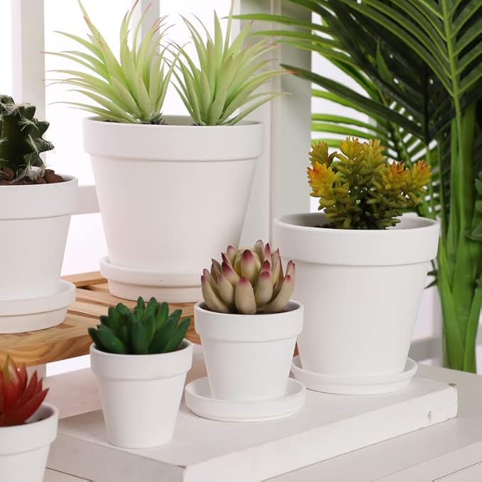 Yishang White Terra Cotta Pots with Saucer- 12-Pack Large Terracotta Pot Clay Pots 3'' Clay Ceramic Pottery Planter Cactus Flower Pots Succulent Pot with Drainage Hole