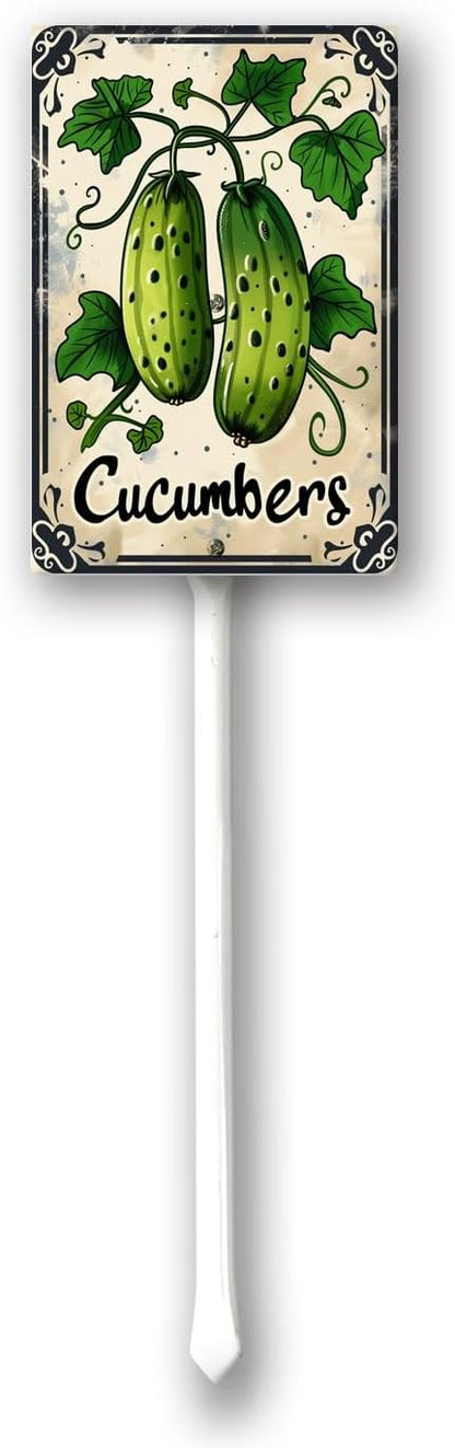 Uptell Vegetable Garden Cucumbers Yard Sign Label With Stake Plant Markers For Outdoor Plants Waterproof 7x8.8inch Nursery Garden Outdoor Sign