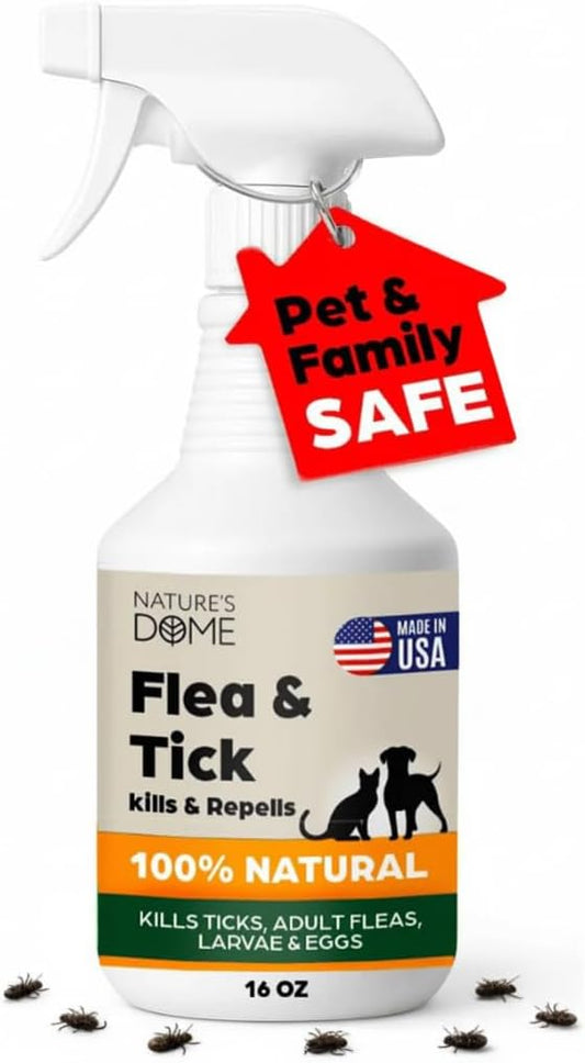 Nature’s Dome Outdoor Flea & Tick Spray – 16 oz – Kills & Repels Fleas, Ticks, Larvae & Eggs – Plant-Based Pest Control – Safe for Pets, Kids & Plants – Ready-to-Use