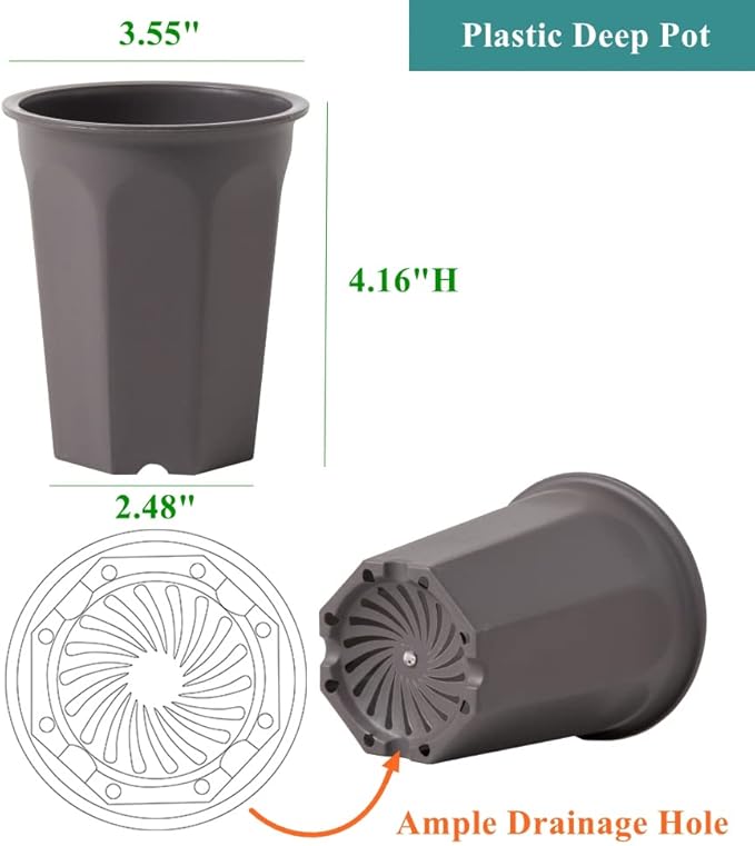 BangQiao 17 PCS 3.55" Plastic Deep Nursery and Seedling Pots, Round Transplant Seed Starter Planter,Gray Color