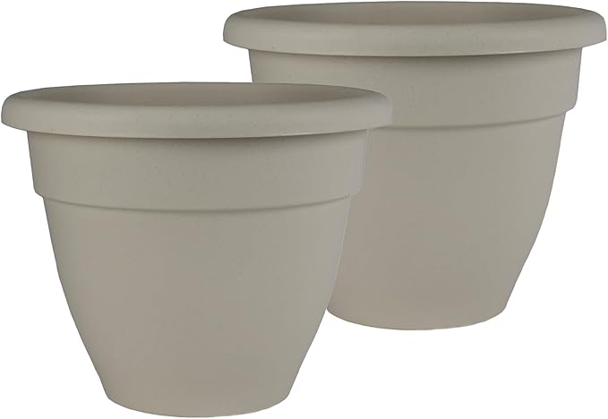 The HC Companies 20 Inch Caribbean Planter Pots w/Drainage & Plug, Rolled Rim Plastic Planters for Indoor Outdoor Plants, 2-Pack Decorative Flower Pots for Garden, Office & Home Decor, Cottage Stone
