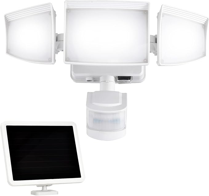 Solar Security Lights Motion Outdoor, 1800LM, Solar LED Motion Sensor Lights with 3 Adjustable Heads, 6500k, Water Resistant Flood Light for Garage, Yard, Garden (White)