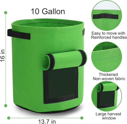 Grow Bags, Aeration Fabric Pots with Handles, Pot for Plants-3 of Pack(10 Gallon-Green)