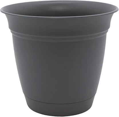 The HC Companies Eclipse Round Planter with Saucer - Outdoor & Indoor Plant Pot with Drainage Holes - Lightweight, UV-Resistant Plastic Pots for Plants, Flowers & Herbs (6" Warm Gray, Pack of 1)
