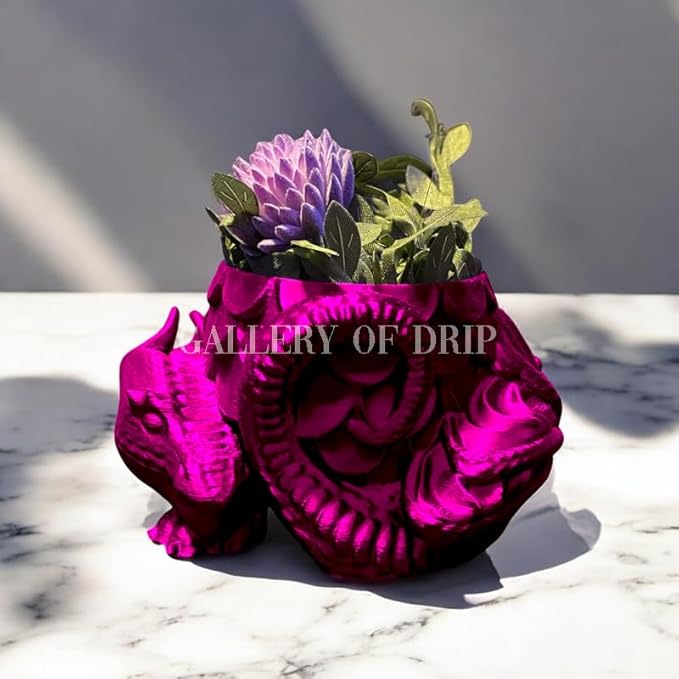 Sleeping Dragon Planter Vase - Gardening and Plant Lover Gifts | Witchy and Cottagecore Home Decor Piece for Succulents or Zen Garden | Medieval Boho Flower Pot with Drainage Holes (Dark Magenta)