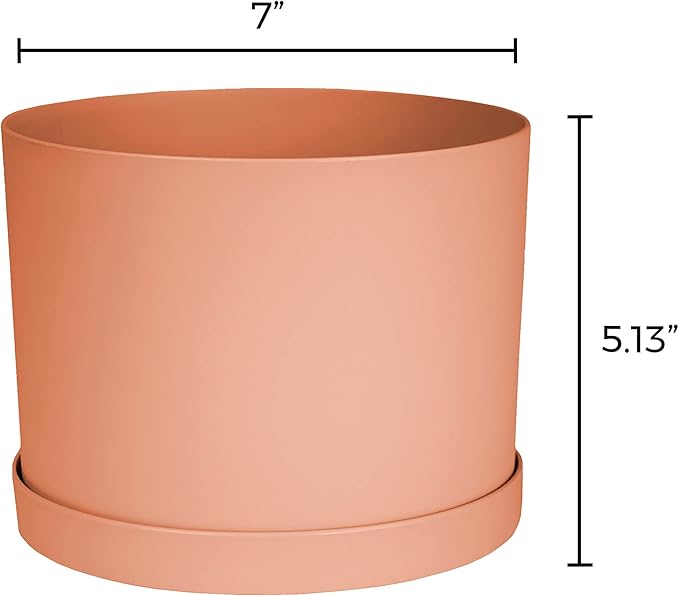 Bloem Mathers 6" Muted Terra Cotta Round Modern Resin Garden Planter Pot with Drainage Holes and Removable Saucer Tray Included