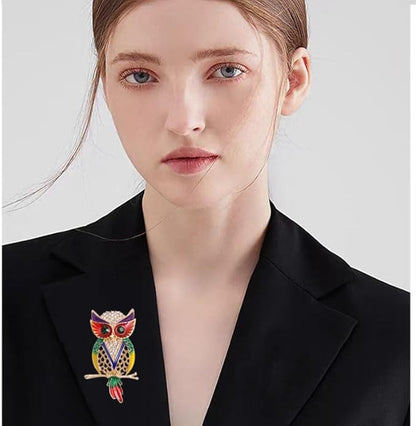 Rhinestone Owl Brooch Pin for Women Cute Big Cartoon Cat Eye Stone Owl Bird Brooch Unique Double Owl Brooch Pin Clothes Bag Hat Dress Jewelry