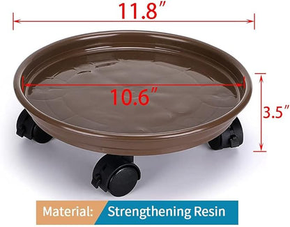 2Pcs Plant Caddy,Planter Pot Mover, Plant Pot Pallet Dolly Caster with Universal Wheels, Round Movable Planter Dolly Trolley Tray Pallet Outdoor Indoor Tree Flower Stand Planter (11.8 inch+2pcs+brown)
