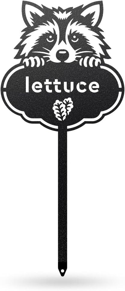 RealSteel Rocky The Raccoon Plant Markers – Cute Metal Garden Labels for Herbs & Vegetables | Outdoor Steel Plant Stakes for Garden, Greenhouse & Raised Beds | Gardening Gift | USA (LETTUCE-B-6X13)