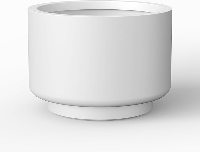 Kante 12.6 Inch Dia Concrete Planter, Round Pedestal Design Garden Pot for Indoor Outdoor Plants, Modern Flower Pot with Drainage Hole and Rubber Plug, White