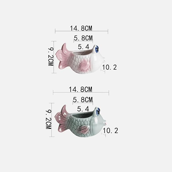 2 PCS Cute Succulent Planter Pot, Ceramic Cactus Flower Container, Small Unique Indoor Air Plants Holder (1White and 1Green)