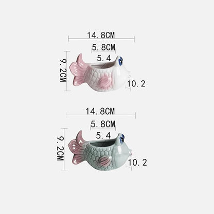2 PCS Cute Succulent Planter Pot, Ceramic Cactus Flower Container, Small Unique Indoor Air Plants Holder (1White and 1Green)
