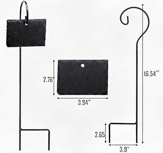 Leaf & Living Stone Plate Label for Plants, 12 pcs Natural Stone Plates, Black Stainless Steel Hangers, Weatherproof and Rust-Free, White Permanent Marker(12Plates & 12 Hanger & 1 Marker)