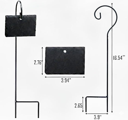Leaf & Living Stone Plate Label for Plants, 12 pcs Natural Stone Plates, Black Stainless Steel Hangers, Weatherproof and Rust-Free, White Permanent Marker(12Plates & 12 Hanger & 1 Marker)