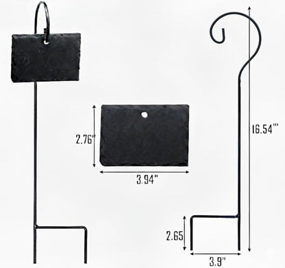 Leaf & Living Stone Plate Label for Plants, 12 pcs Natural Stone Plates, Black Stainless Steel Hangers, Weatherproof and Rust-Free, White Permanent Marker (12 Labels & Hangers)
