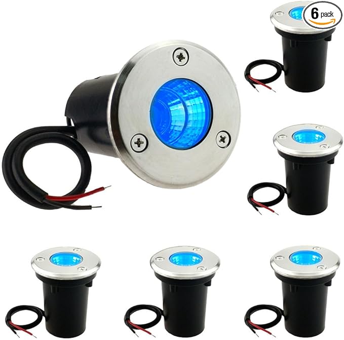 6 Pack 3W Blue LED Well In Ground Landscape Lights IP67 Waterproof for Outdoor Lighting, Garden, Yard, Patio, Driveway, Deck, Step, Pathway, Low Voltage 12V 24V DC AC