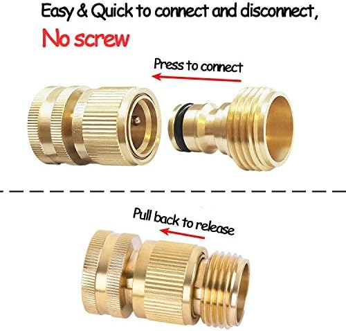 HQMPC Garden Hose Quick Connect Solid Brass Quick Connector Garden Hose Fitting Water Hose Connectors Garden Hose Disconnect 3/4 inch GHT (2Sets) (2Female+2Male)