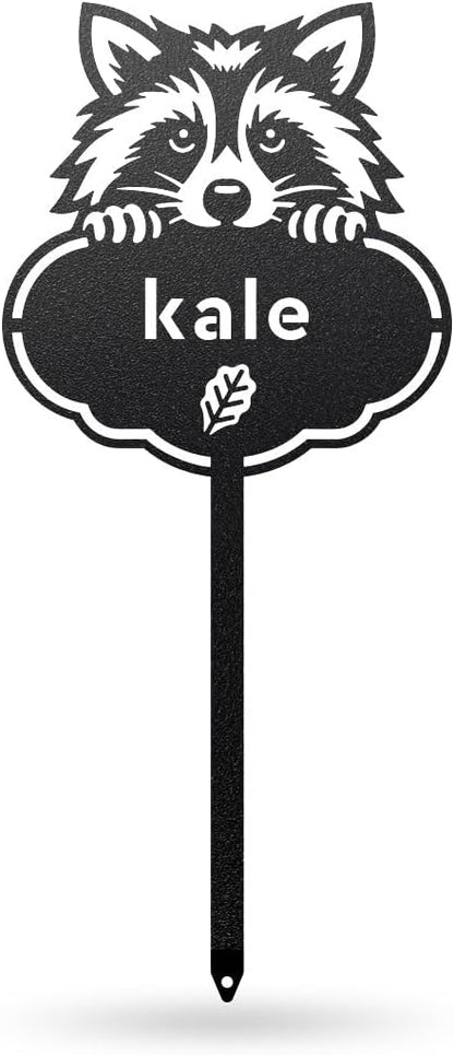 RealSteel Rocky The Raccoon Plant Markers – Cute Metal Garden Labels for Herbs & Vegetables | Outdoor Steel Plant Stakes for Garden, Greenhouse & Raised Beds | Gardening Gift | USA (KALE-B-6X13)