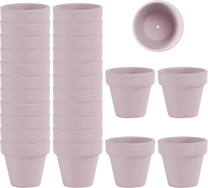 Fcacti 27 Pcs Small Mini Pink Clay Pots 2.1'' Terracotta Pot Clay Ceramic Pottery Planter Cactus Flower Pots Succulent Nursery Pots- Great for Window Boxes, Cactus, Plants, Crafts, Wedding Favors