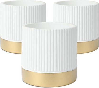 Set of 3 Cement Planter Pots with Drainage Hole,4 inch Plant Pots for Plants Indoor Houseplants,Succulent Pots Windowsil Planter (White&Gold)