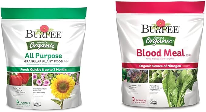 Burpee 4lb Organic Plant Food + 3lb Organic Blood Meal Fertilizer Bundle for Vegetable Garden, Flower Garden & Seed Starting