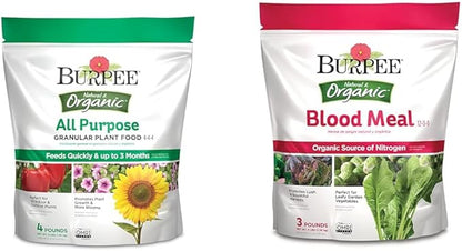 Burpee 4lb Organic Plant Food + 3lb Organic Blood Meal Fertilizer Bundle for Vegetable Garden, Flower Garden & Seed Starting
