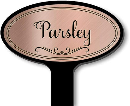 Oval Top 8in Engraved Flexibrass Acrylic Herb Garden Stakes Plant Markers (10 Pack, Copper)