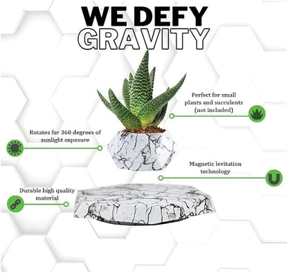 BandDlevs Floating Pots for Plants - Levitating Pot - Levitating Planter for Bonsai, Succulents, Air Plants - Floating Magnetic Display for Home Office Desks -Magnetic Levitation Plant Holder (Marble)