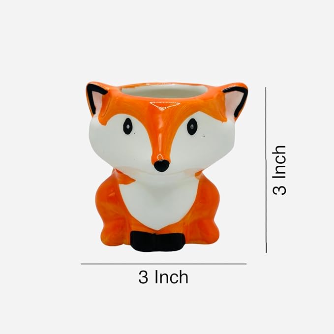 CZ Grain 1 Pot | 3 Inch | Small Succulent Plant Ceramic Animal Pot, Cute Home and Office Decor (Fox)