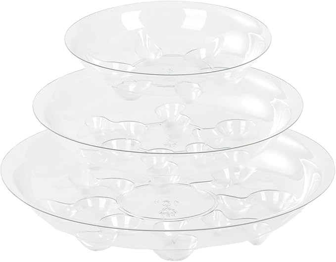 15 Pack Assorted Sizes 6 8 10 Inch Clear Thick Plastic Heavy Duty Sturdy Plant Saucer Drip Trays for pots, 5 Pieces of Each Size (Assorted Sizes 6'', 8'', 10'')