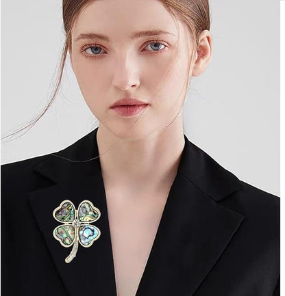 St.Patrick's Day Brooches for Women Dainty Crystal Four Leaf Lapel Pin Shamrock Hat Brooch Pins Irish Enamel Brooches Irish Holiday Costume Accessory Jewelry