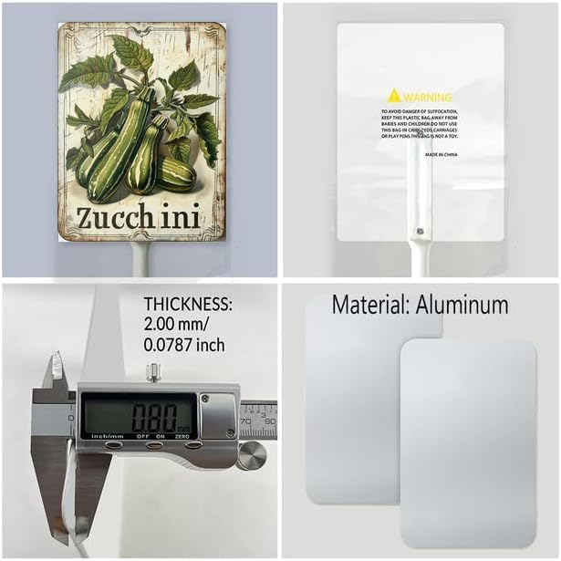 Uptell Vintage Vegetable Signs for Garden with Stake Zucchini Yard Sign Vegetable Garden Label Stakes Plant Markers for Outdoor Plants Waterproof 8.8x7inch
