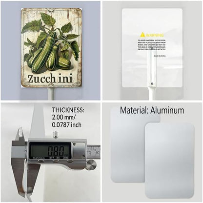 Uptell Vintage Vegetable Signs for Garden with Stake Zucchini Yard Sign Vegetable Garden Label Stakes Plant Markers for Outdoor Plants Waterproof 8x12inch