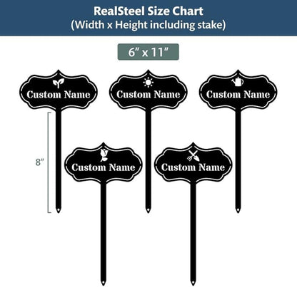 RealSteel Custom Seed & Plant Markers – Metal Garden Stakes for Herbs, Fruits & Vegetables | Elegant Steel Plant Labels for Pots, Raised Beds & Outdoor Gardens | Farmhouse & Greenhouse | Watering Can