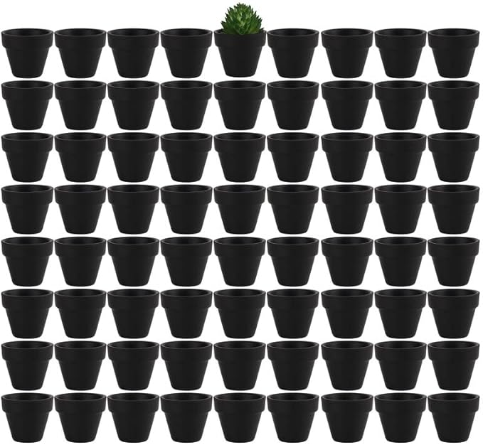 Yishang 1.9 Inch Tiny Black Terracotta Pots Pack of 72-Small Mini White Clay Pots with Drainage Holes Flower Nursery Terra Cotta Planter for Tiny Cactus,Herb,Succulent Plants,Crafts