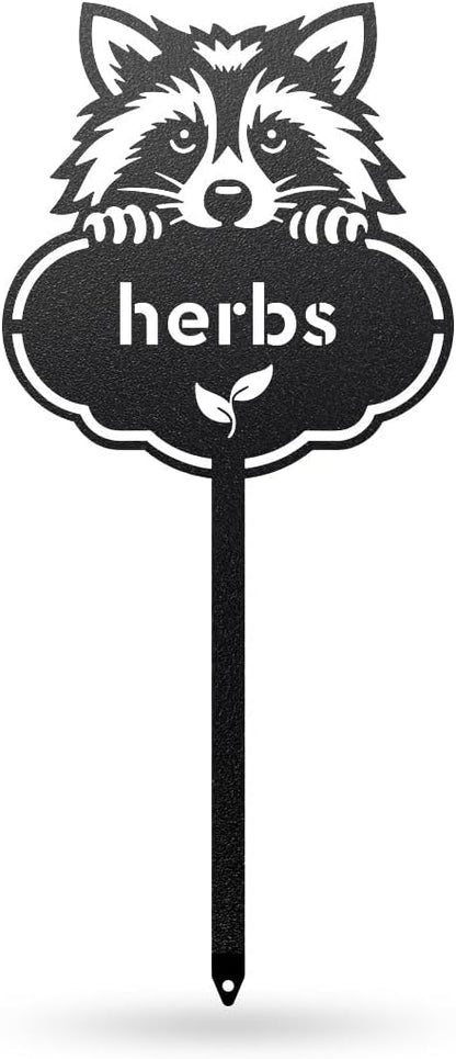 RealSteel Rocky The Raccoon Plant Markers – Cute Metal Garden Labels for Herbs & Vegetables | Outdoor Steel Plant Stakes for Garden, Greenhouse & Raised Beds | Gardening Gift | USA (HERBS-B-6X13)