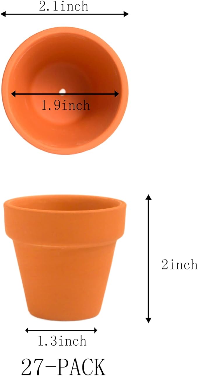 Fcacti 27 Pcs Small Mini Clay Pots 2.1'' Terracotta Pot Clay Ceramic Pottery Planter Cactus Flower Pots Succulent Nursery Pots- Great for Window Boxes, Cactus, Plants, Crafts, Wedding Favors