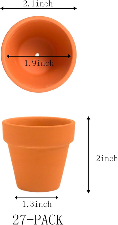 Fcacti 27 Pcs Small Mini Clay Pots 2.1'' Terracotta Pot Clay Ceramic Pottery Planter Cactus Flower Pots Succulent Nursery Pots- Great for Window Boxes, Cactus, Plants, Crafts, Wedding Favors